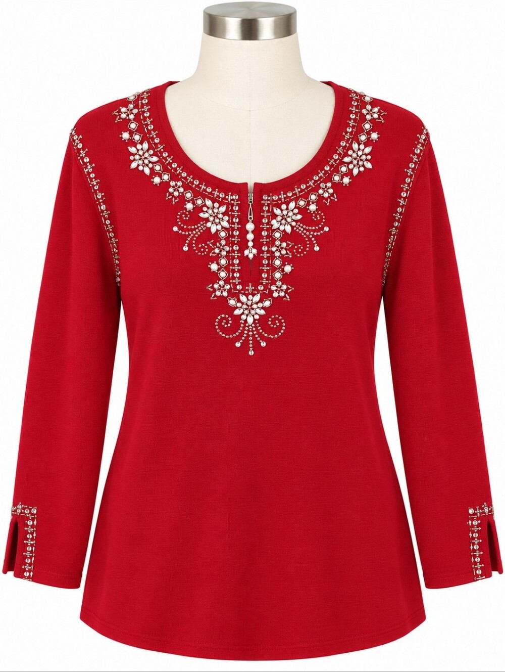 NWT Quacker Factory Red Embellished Rhinestone Sweater Womens 1X Holiday Party
